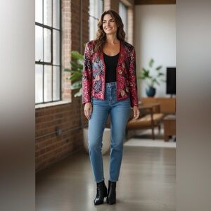 Vintage 80s Neiman Marcus Sequin Bolero Jacket Red Multicolor